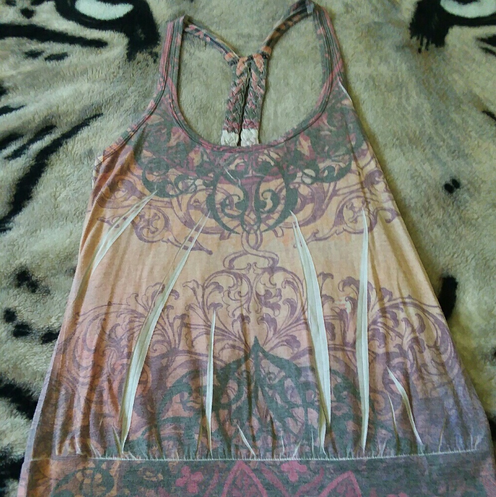 Vanity Floral Swirl Tank Top w/Braided Straps